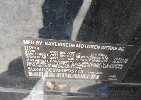 2015 BMW X6 xDrive35I z USA, uszkodzony, nr VIN 5UXKU2C5XF0F95773